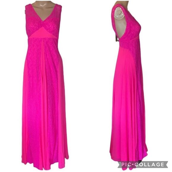 ASOS Womens Maxi Dress Sleeveless Lace and Chiffon Vibrant Bright Pink Size 2 - Picture 1 of 13